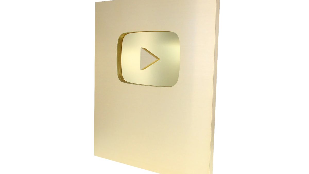 Gold YouTube Creator Award play button plaque
